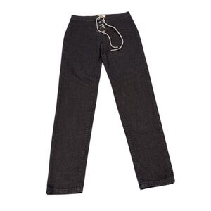 Labijou Dark Wash Pants with Rhinestone Drawstring Straight Leg Size Large